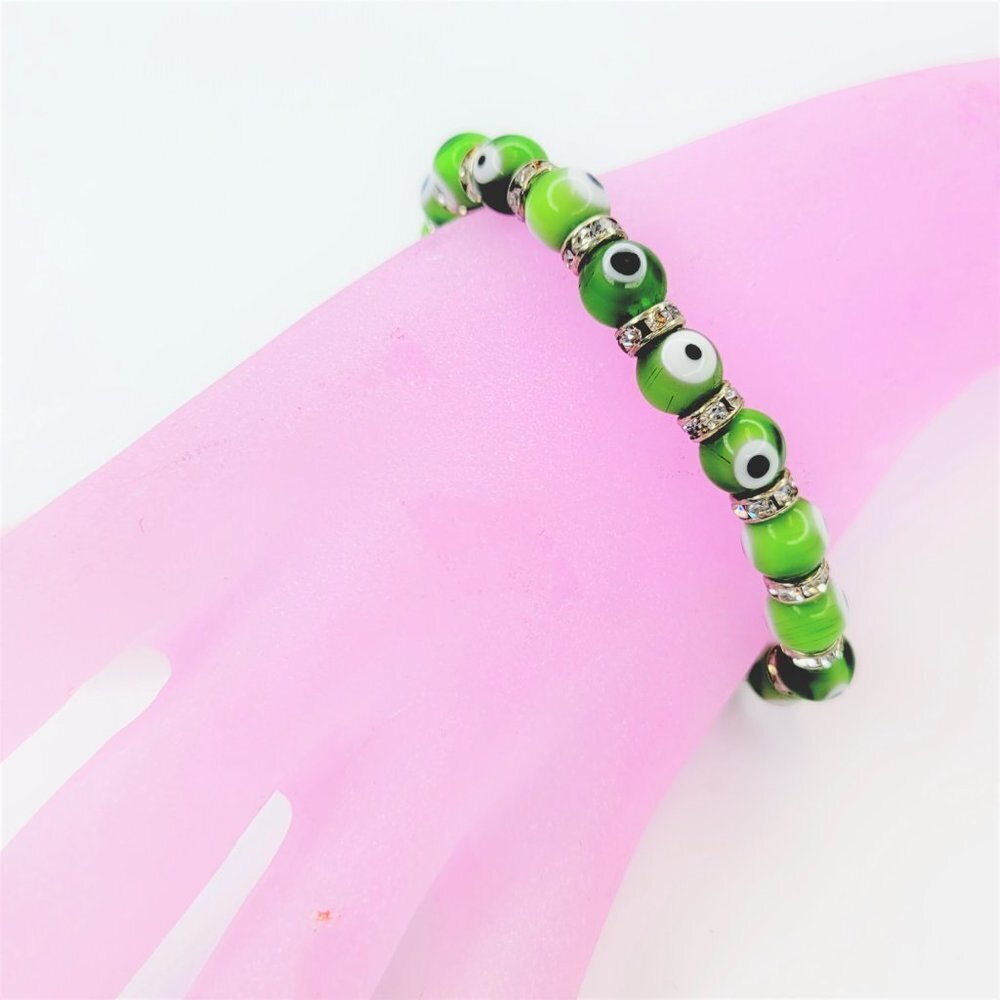 Green Evil Eye Elastic Stretch Bracelet